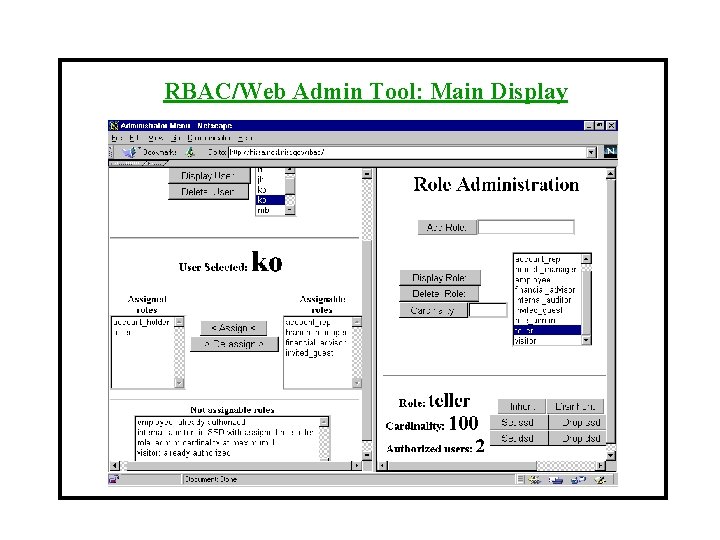 RBAC/Web Admin Tool: Main Display 