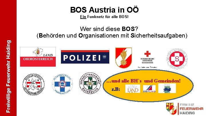 BOS Austria in OÖ Ein Funknetz für alle BOS! Freiwillige Feuerwehr Haiding Wer sind