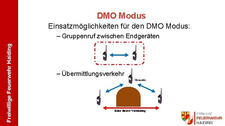 DMO Modus Einsatzmöglichkeiten für den DMO Modus: Freiwillige Feuerwehr Haiding – Gruppenruf zwischen Endgeräten
