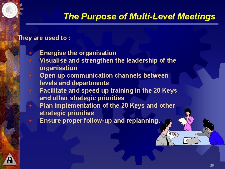 The Purpose of Multi-Level Meetings They are used to : · · · Energise