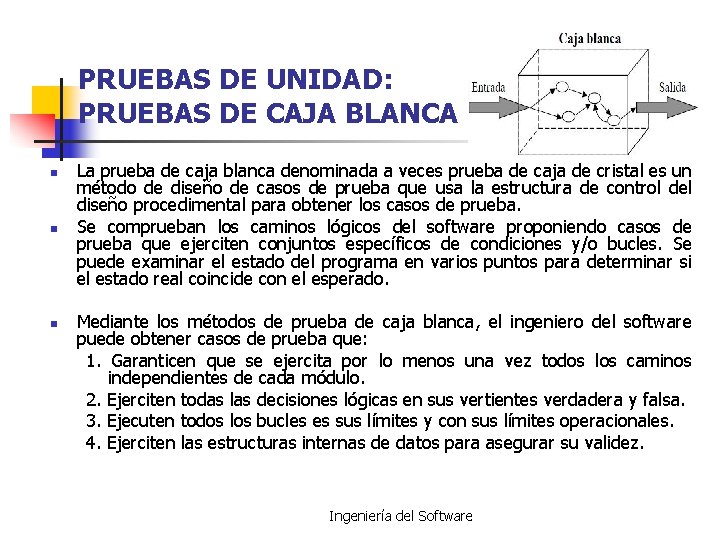 PRUEBAS DE UNIDAD: PRUEBAS DE CAJA BLANCA n n n La prueba de caja