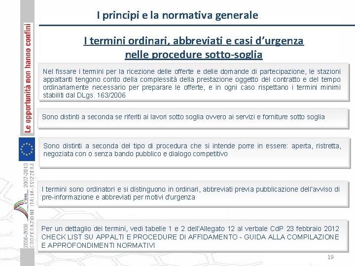 I principi e la normativa generale I termini ordinari, abbreviati e casi d’urgenza nelle