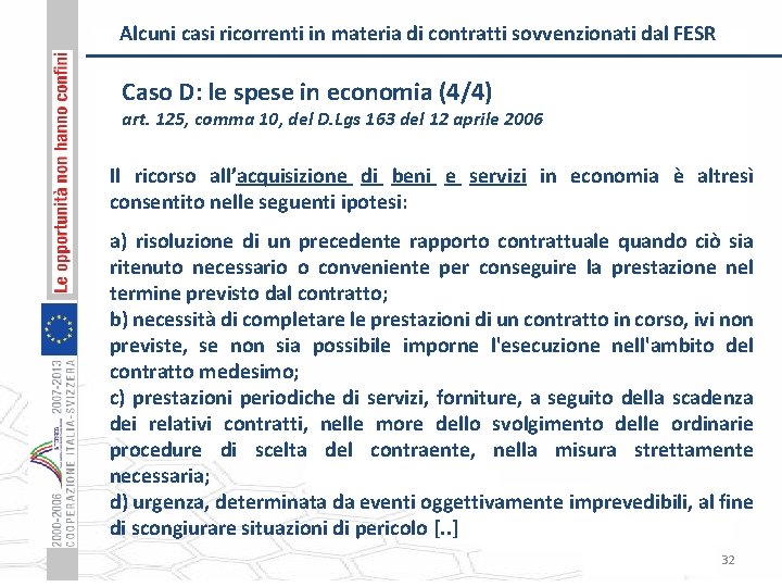Alcuni casi ricorrenti in materia di contratti sovvenzionati dal FESR Caso D: le spese
