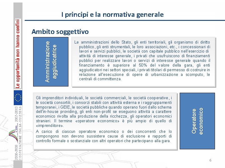I principi e la normativa generale Le amministrazioni dello Stato, gli enti territoriali, gli