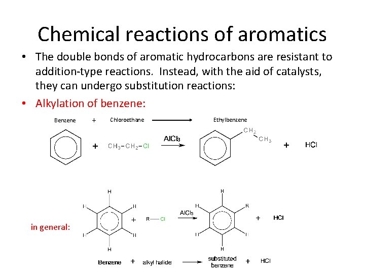 Chemical reactions of aromatics • The double bonds of aromatic hydrocarbons are resistant to