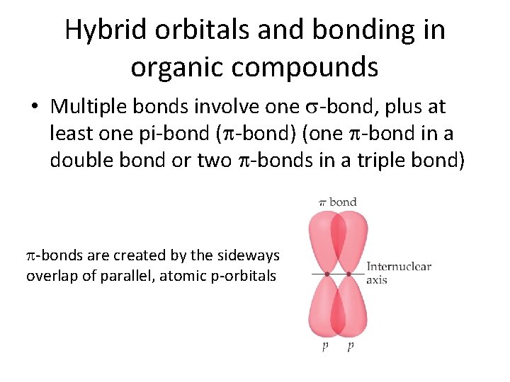 Hybrid orbitals and bonding in organic compounds • Multiple bonds involve one s-bond, plus