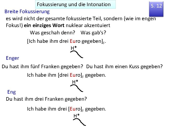 Fokussierung und die Intonation S. 12 Breite Fokussierung es wird nicht der gesamte fokussierte