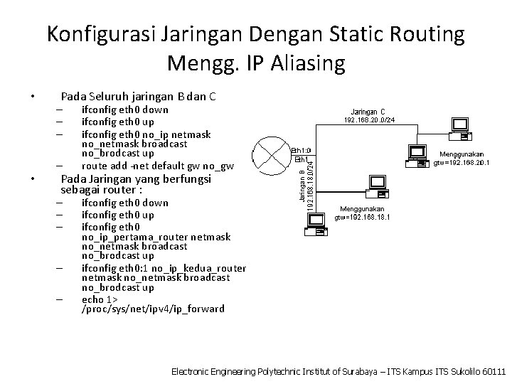 Konfigurasi Jaringan Dengan Static Routing Mengg. IP Aliasing • • Pada Seluruh jaringan B