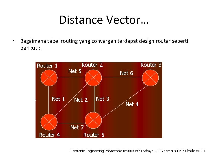 Distance Vector… • Bagaimana tabel routing yang convergen terdapat design router seperti berikut :