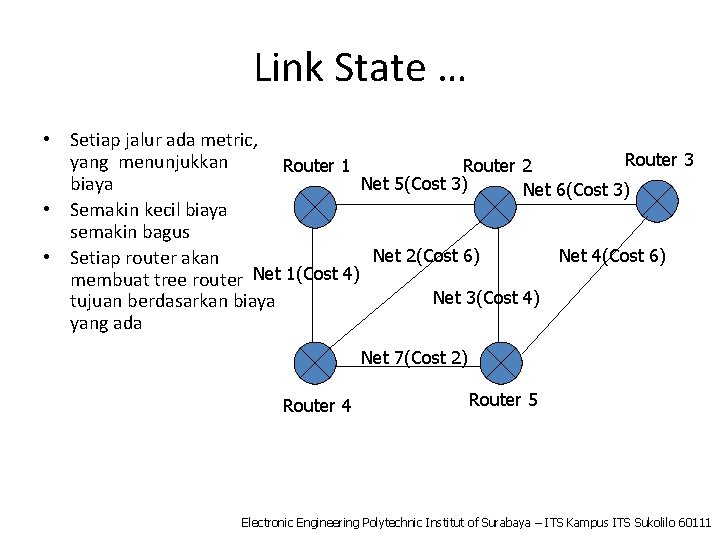 Link State … • Setiap jalur ada metric, Router 3 yang menunjukkan Router 1