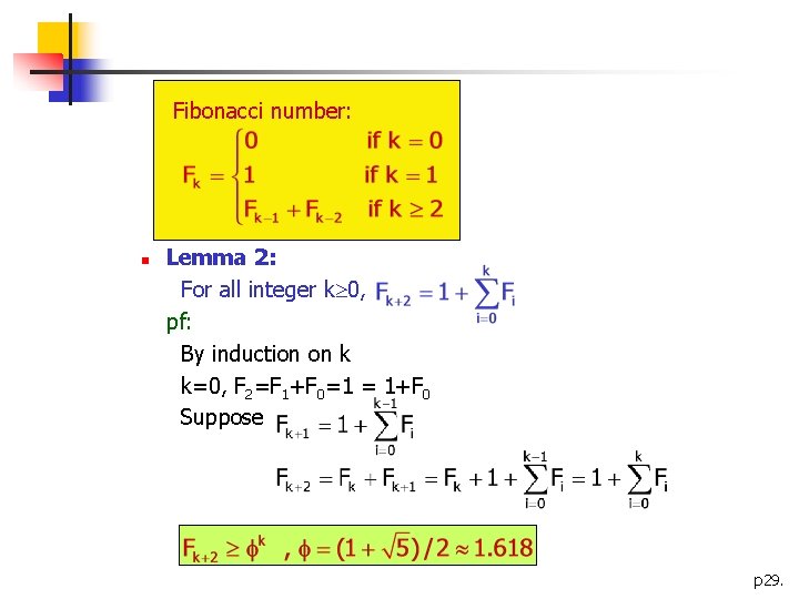 Fibonacci number: n Lemma 2: For all integer k 0, pf: By induction on