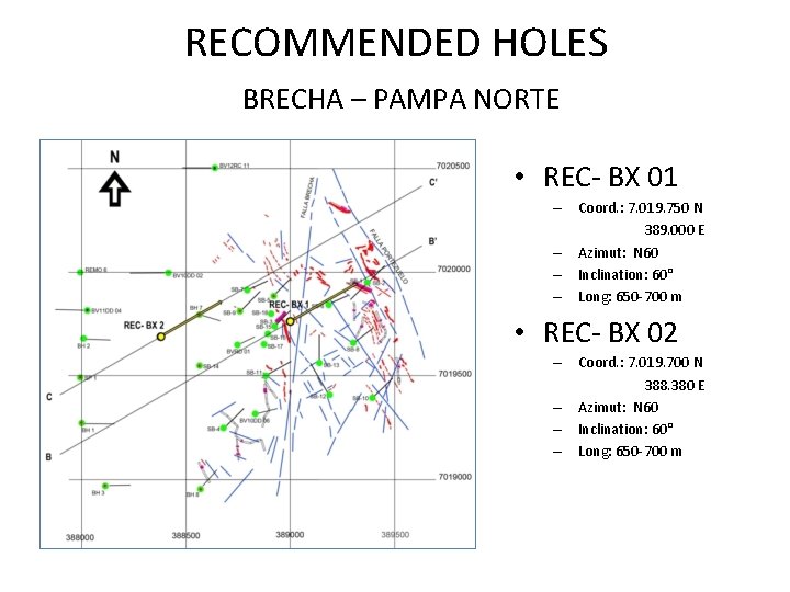 RECOMMENDED HOLES BRECHA – PAMPA NORTE • REC- BX 01 – Coord. : 7.