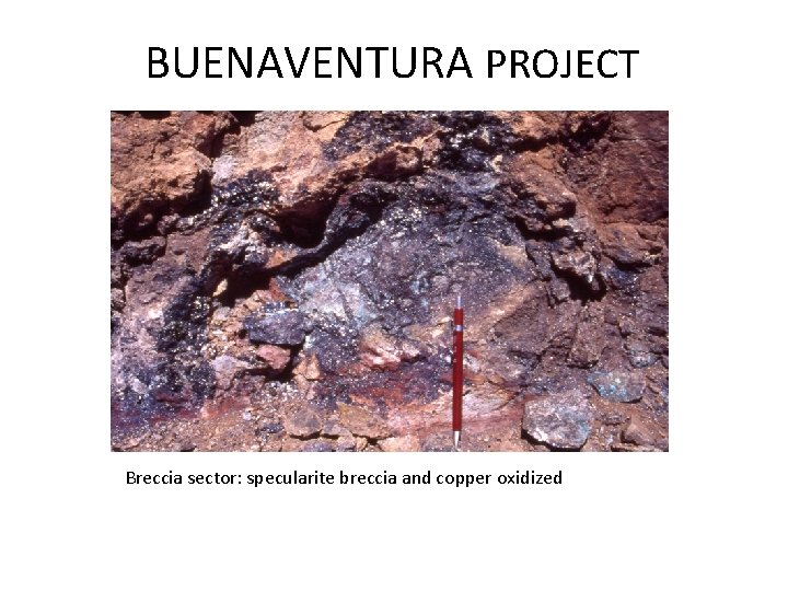 BUENAVENTURA PROJECT Breccia sector: specularite breccia and copper oxidized 