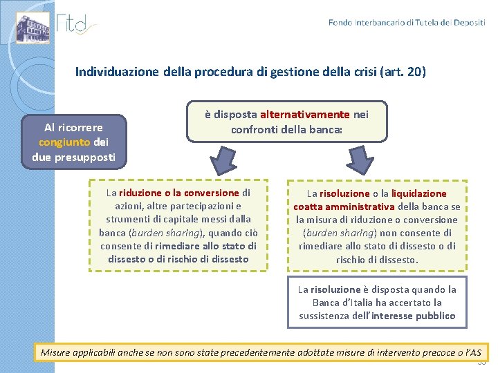 Individuazione della procedura di gestione della crisi (art. 20) Al ricorrere congiunto dei due