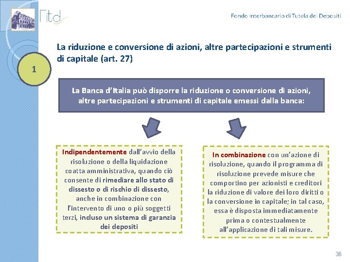 1 La riduzione e conversione di azioni, altre partecipazioni e strumenti di capitale (art.