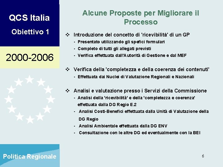 QCS Italia Obiettivo 1 Alcune Proposte per Migliorare il Processo v Introduzione del concetto