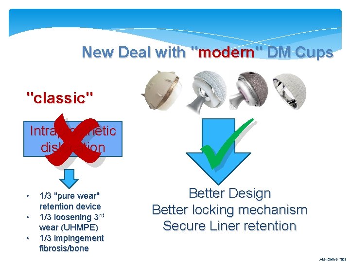 New Deal with "modern" DM Cups "classic" Intraprosthetic dislocation • • • 1/3 "pure