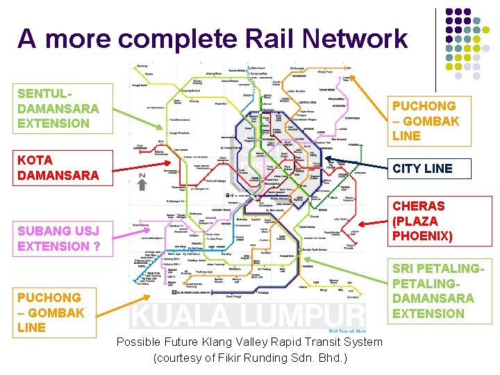 A more complete Rail Network SENTULDAMANSARA EXTENSION PUCHONG – GOMBAK LINE KOTA DAMANSARA CITY