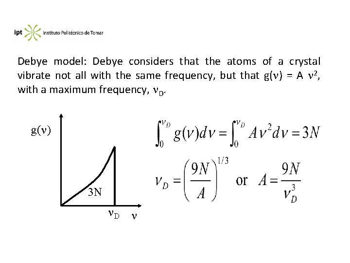 Debye model: Debye considers that the atoms of a crystal vibrate not all with