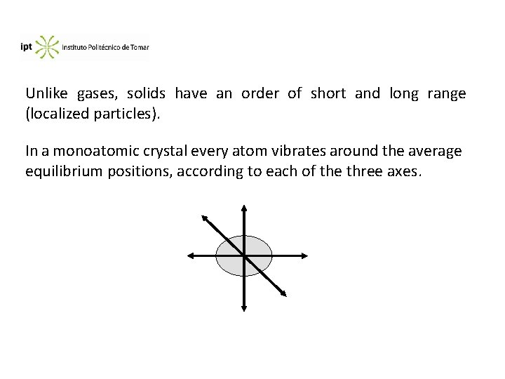Unlike gases, solids have an order of short and long range (localized particles). In