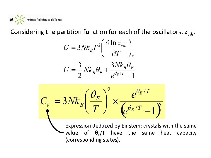 Considering the partition function for each of the oscillators, zvib: Expression deduced by Einstein: