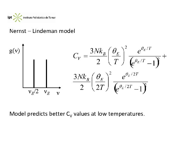 Nernst – Lindeman model g( ) E/2 E Model predicts better CV values at