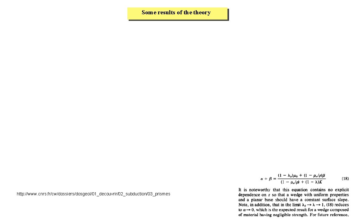 Some results of theory http: //www. cnrs. fr/cw/dossiers/dosgeol/01_decouvrir/02_subduction/03_prismes 