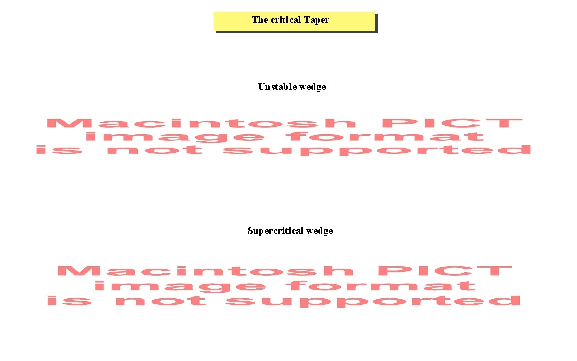 The critical Taper Unstable wedge Supercritical wedge 