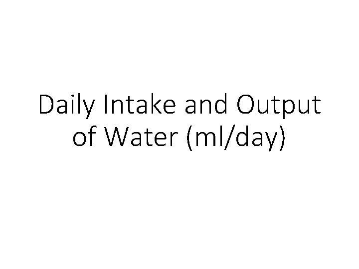 Daily Intake and Output of Water (ml/day) 