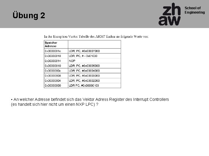 Übung 2 • An welcher Adresse befindet sich das Vektor Adress Register des Interrupt