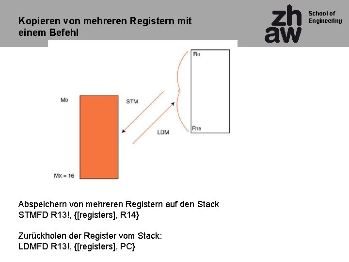 Kopieren von mehreren Registern mit einem Befehl Abspeichern von mehreren Registern auf den Stack