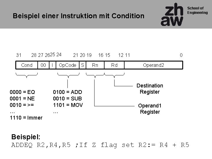 School of Engineering Beispiel einer Instruktion mit Condition 31 28 27 2625 24 Cond