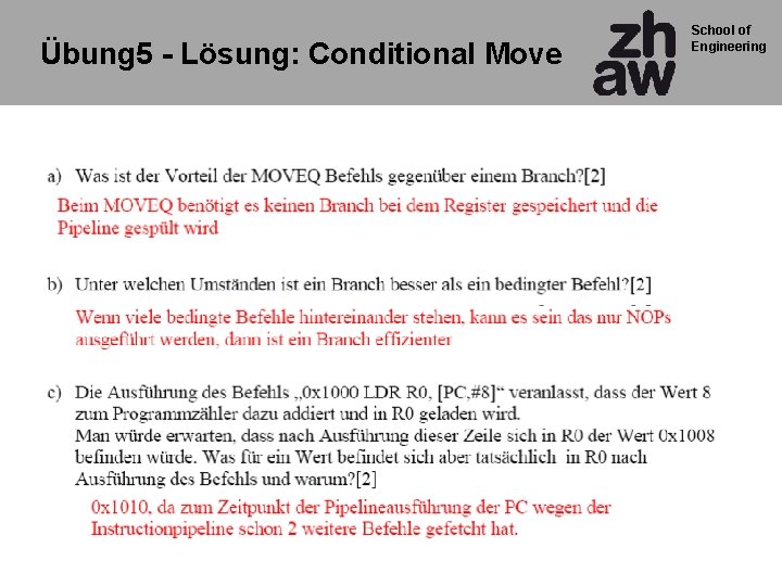 Übung 5 - Lösung: Conditional Move School of Engineering 