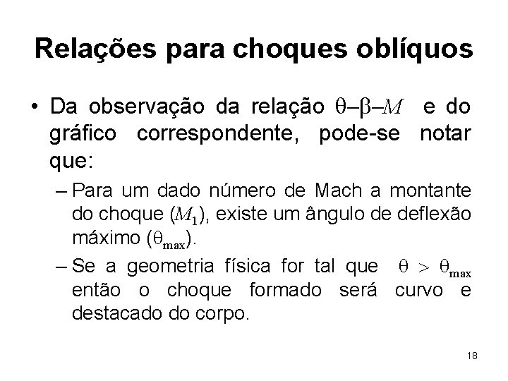 Relações para choques oblíquos • Da observação da relação q-b-M e do gráfico correspondente,