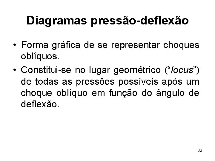 Diagramas pressão-deflexão • Forma gráfica de se representar choques oblíquos. • Constitui-se no lugar