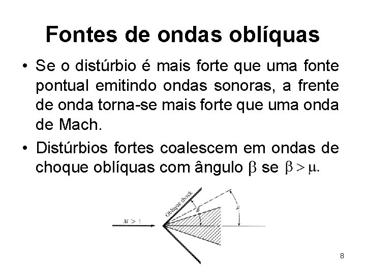 Fontes de ondas oblíquas • Se o distúrbio é mais forte que uma fonte