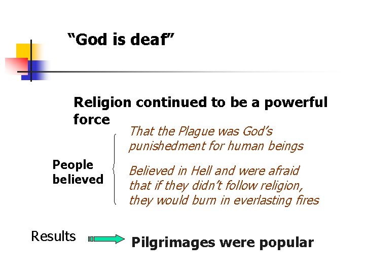 “God is deaf” Religion continued to be a powerful force That the Plague was