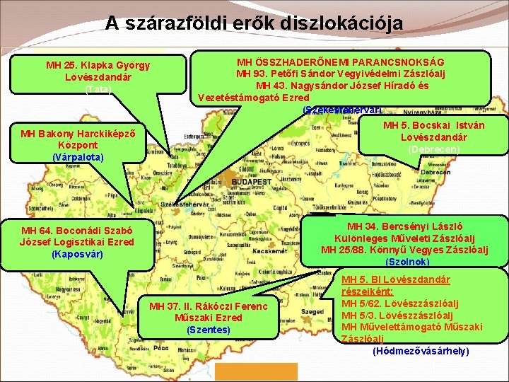 A szárazföldi erők diszlokációja MH 25. Klapka György Lövészdandár (Tata) MH ÖSSZHADERŐNEMI PARANCSNOKSÁG MH