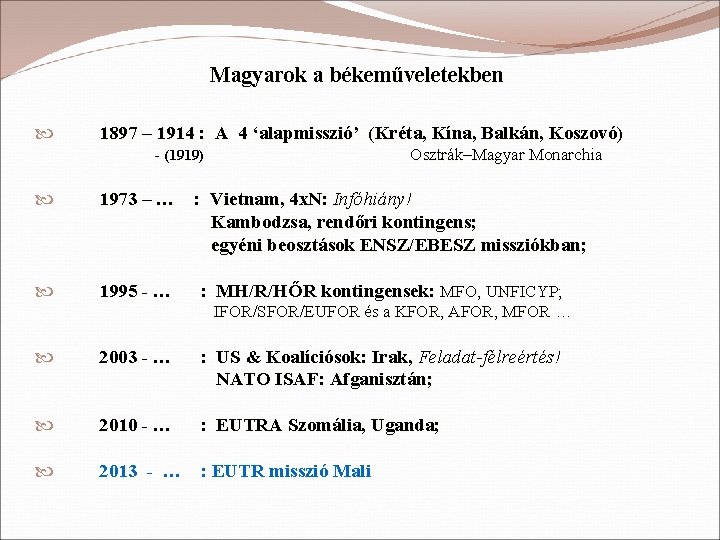 Magyarok a békeműveletekben 1897 – 1914 : A 4 ‘alapmisszió’ (Kréta, Kína, Balkán, Koszovó)