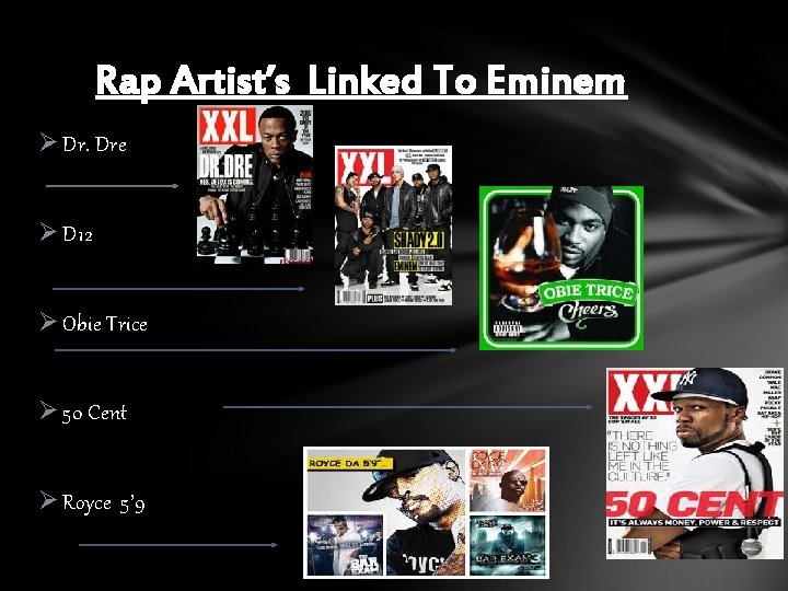 Rap Artist’s Linked To Eminem Ø Dr. Dre Ø D 12 Ø Obie Trice