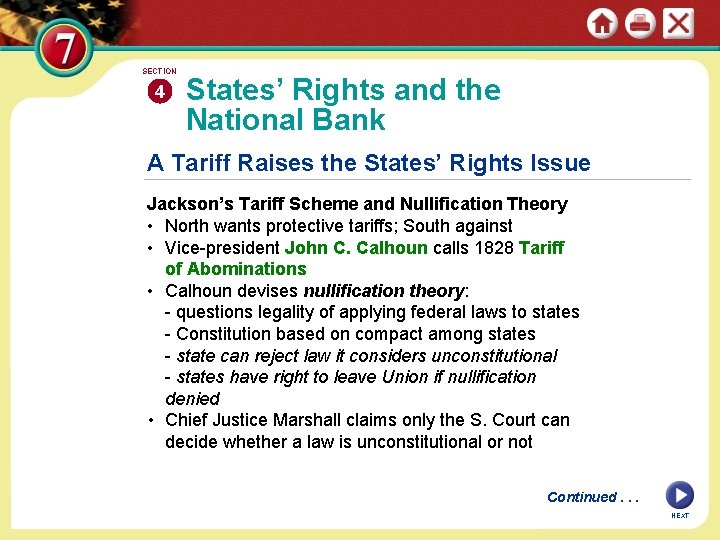 SECTION 4 States’ Rights and the National Bank A Tariff Raises the States’ Rights