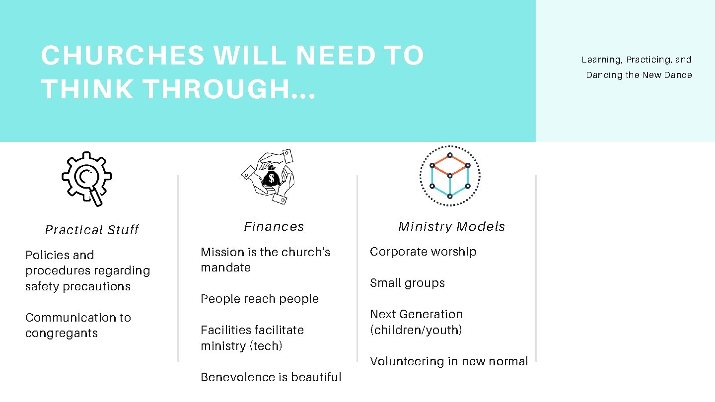 CHURCHES WILL NEED TO THINK THROUGH. . . Practical Stuff Policies and procedures regarding