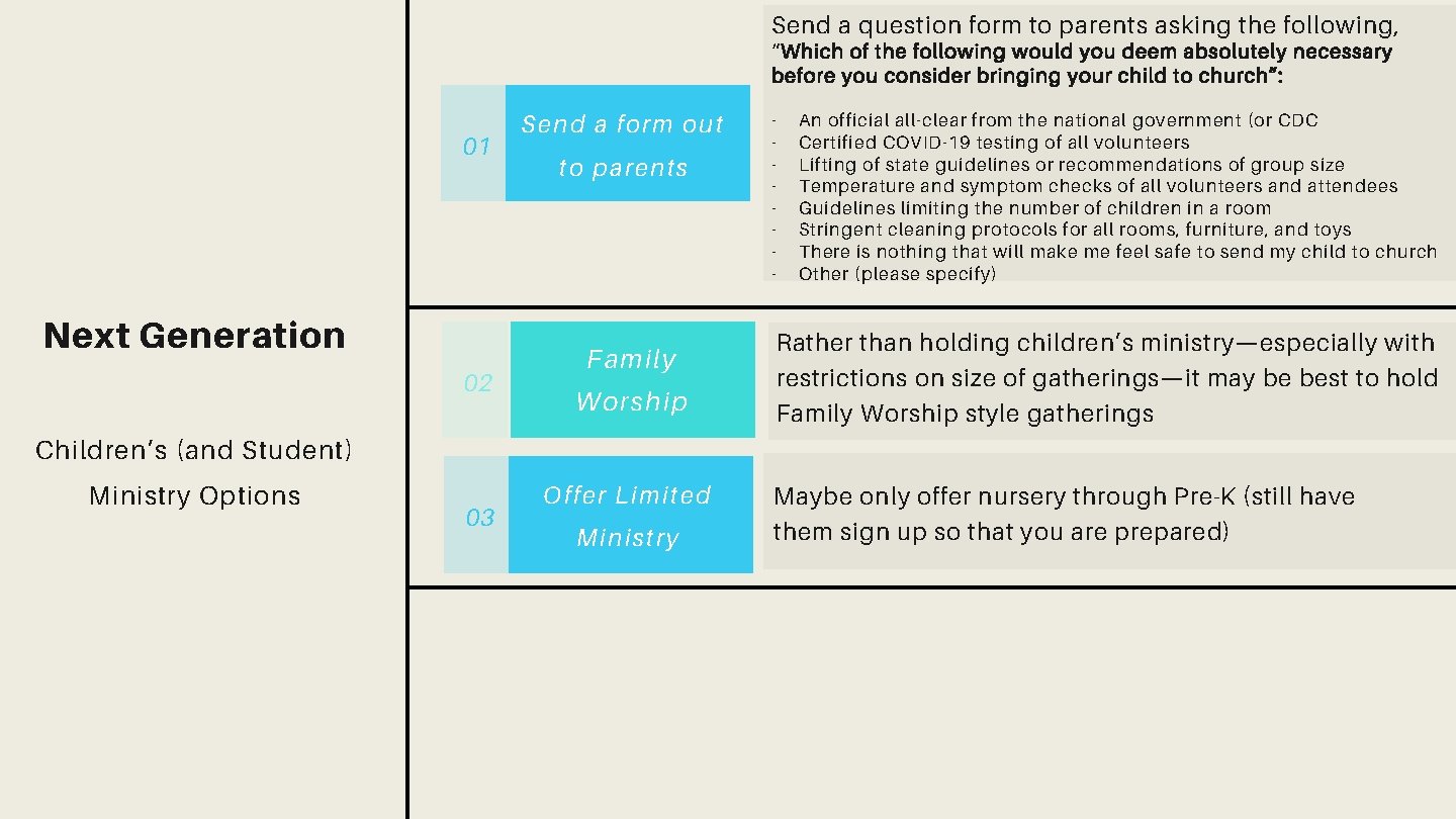 Send a question form to parents asking the following, “Which of the following would