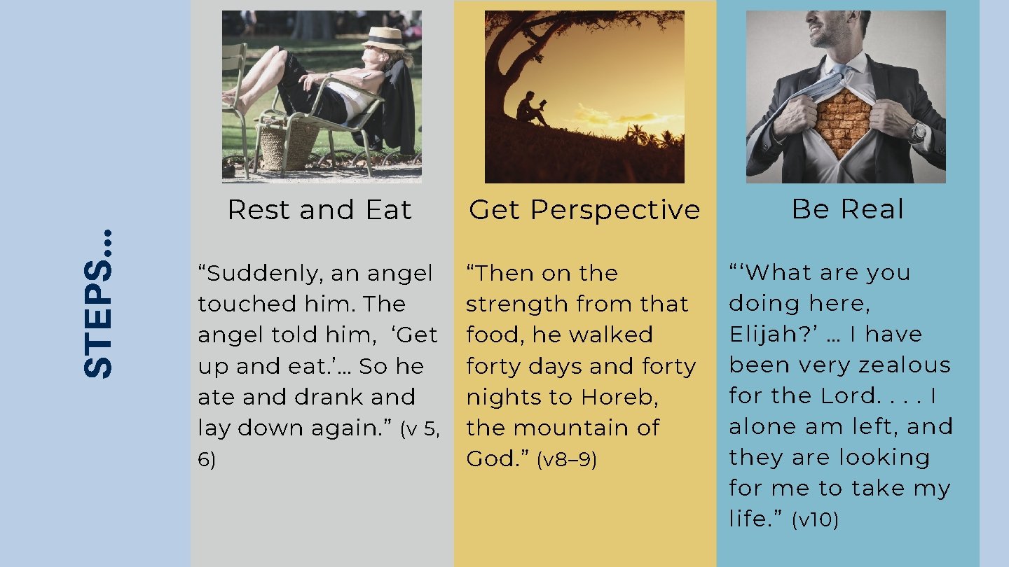 STEPS. . . Rest and Eat Get Perspective Be Real “Suddenly, an angel touched