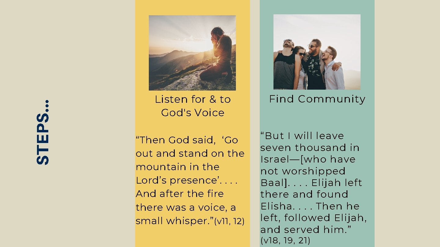 STEPS. . . Listen for & to God's Voice “Then God said, ‘Go out