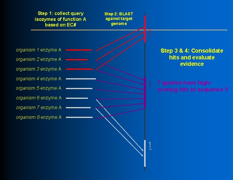 Step 1: collect query isozymes of function A based on EC# Step 2: BLAST