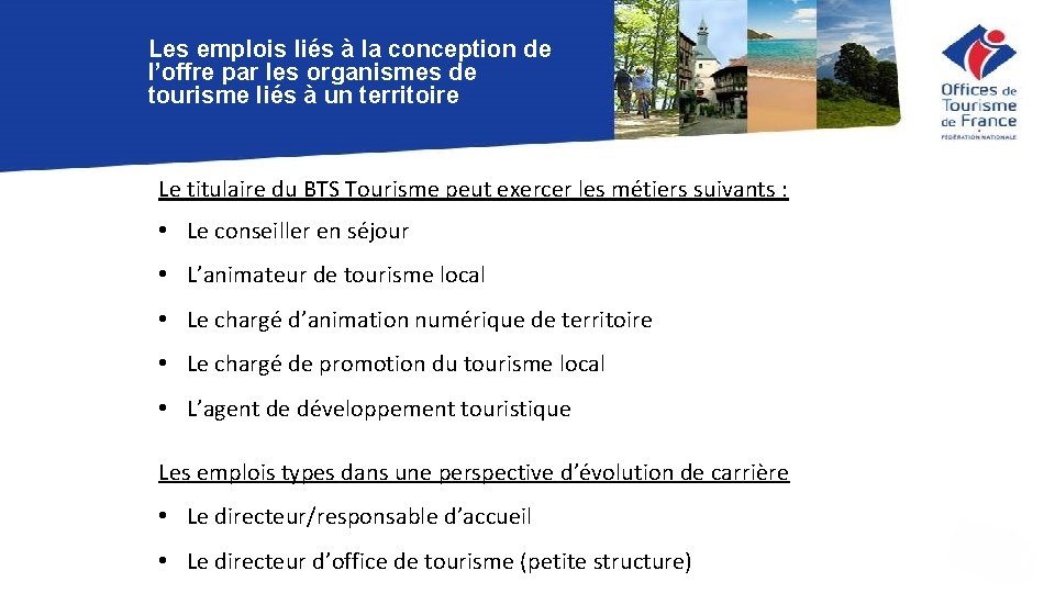 Les emplois liés à la conception de l’offre par les organismes de tourisme liés