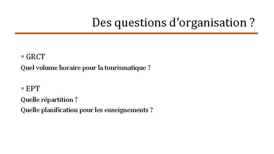 Des questions d’organisation ? § GRCT Quel volume horaire pour la tourismatique ? §