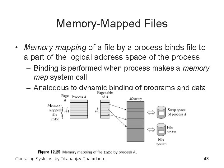 Memory-Mapped Files • Memory mapping of a file by a process binds file to