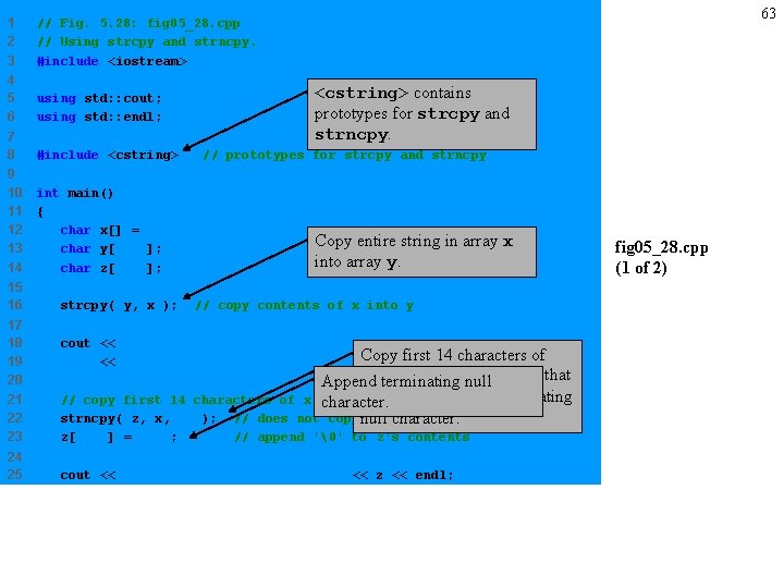 63 1 2 3 // Fig. 5. 28: fig 05_28. cpp // Using strcpy
